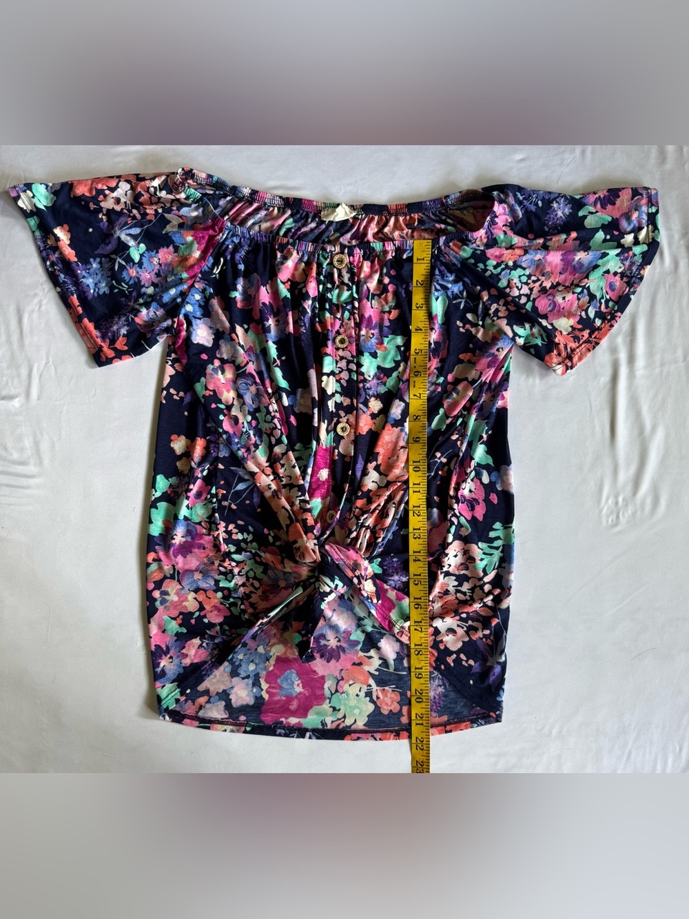 143 Story by Line Up Floral Off Shoulder Knot Front Top Medium Boho - Picture 5 of 6